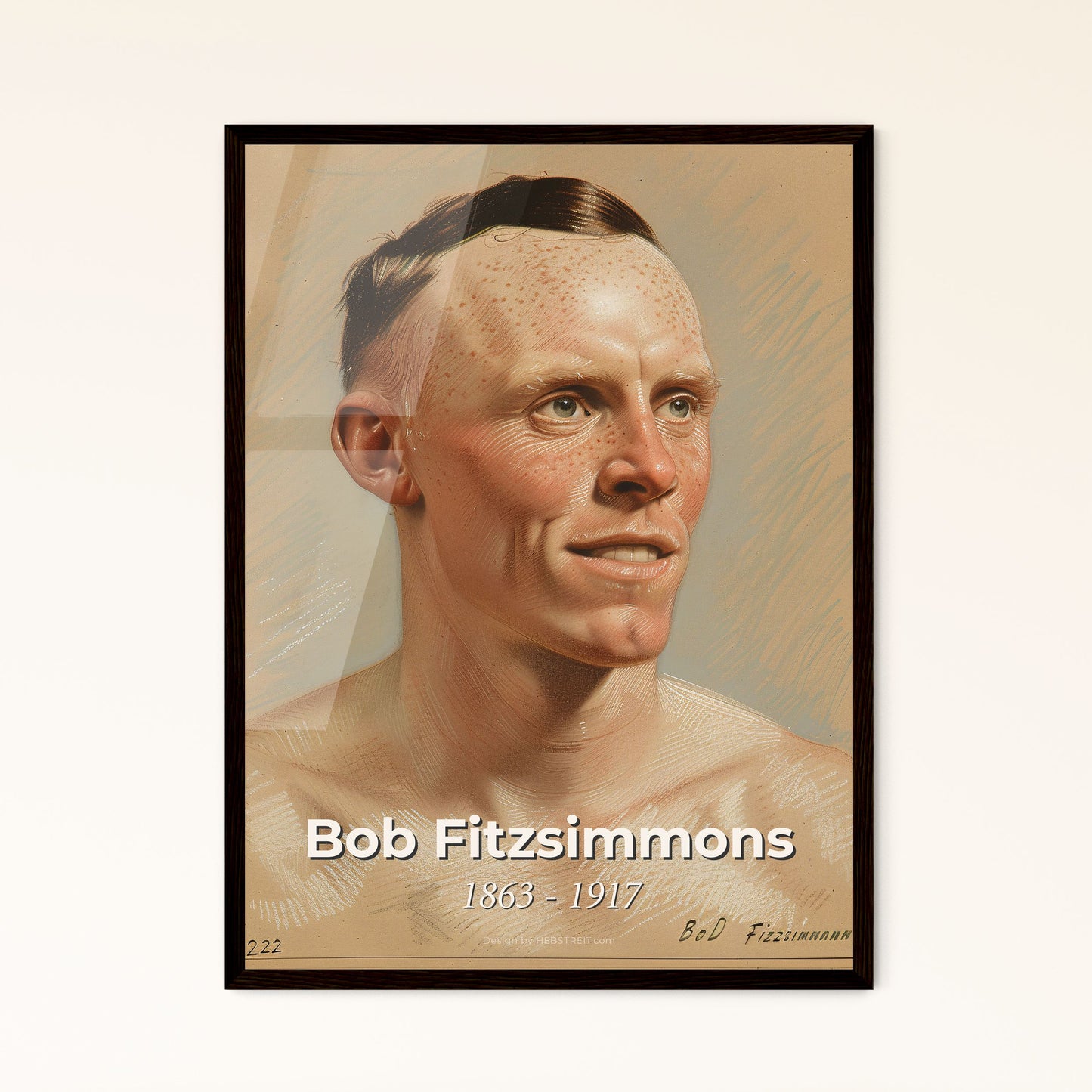 Bob Fitzsimmons: The Legendary Three-Division Champion - Striking Artistry Captured on Luxurious Beige, Perfect for Home Decor!