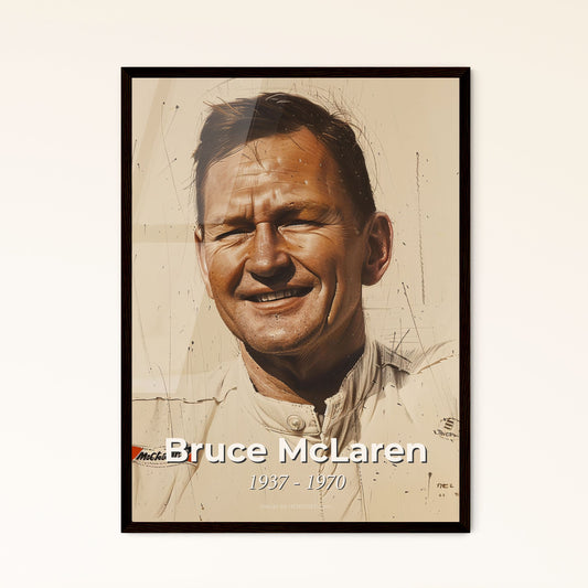 Dynamic Portrait of Bruce McLaren: A Masterpiece Tribute to the Legendary New Zealand Racing Icon for Art and Home Decor