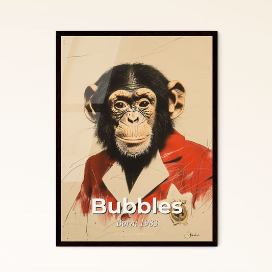 Bubbles the Chimpanzee: A Whimsical Tribute to Michael Jackson’s Beloved Pet – Contemporary Art Print for Home Decor