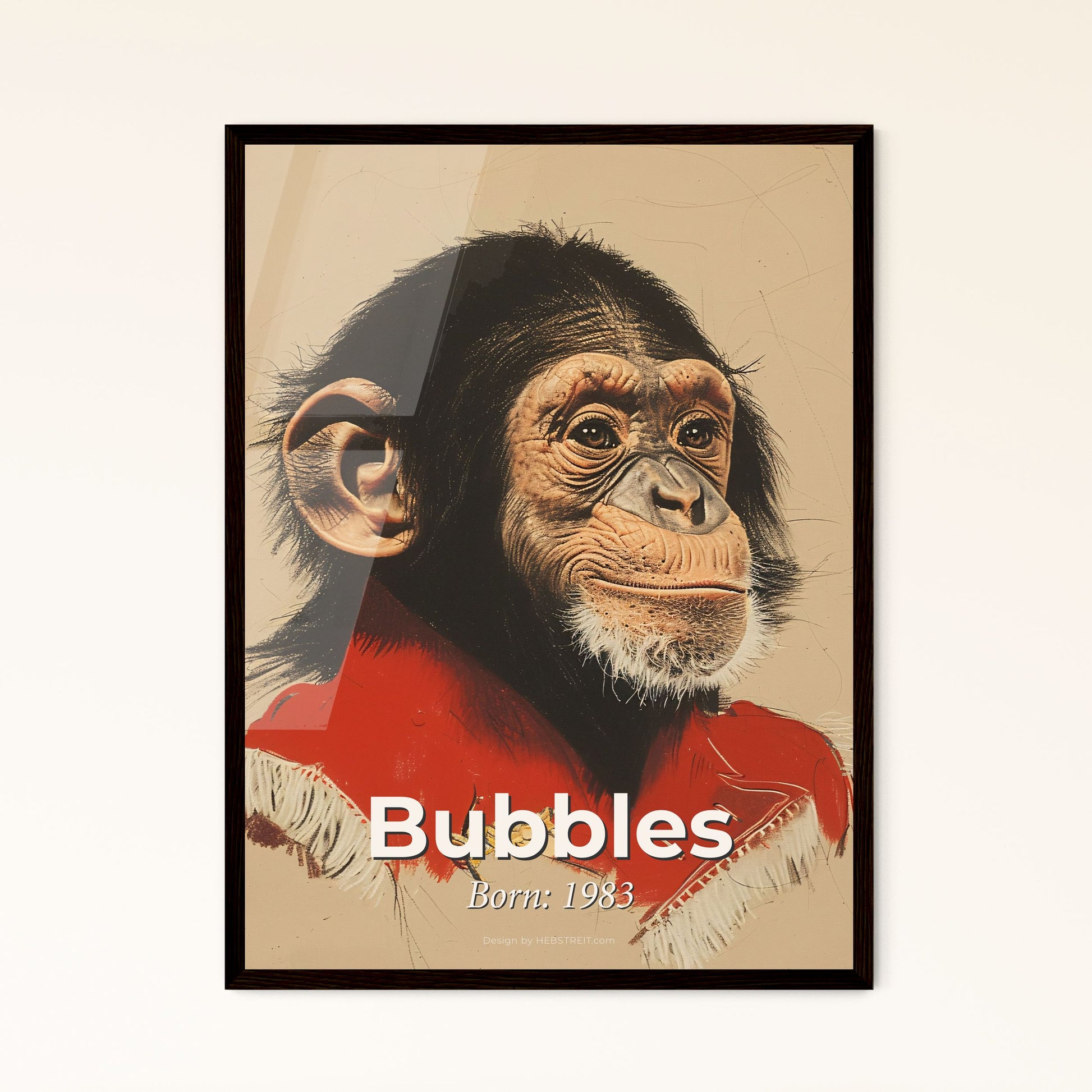 Whimsical Portrait of Bubbles: Iconic Chimpanzee & Michael Jackson's Beloved Companion - Stunning Art for Home Décor