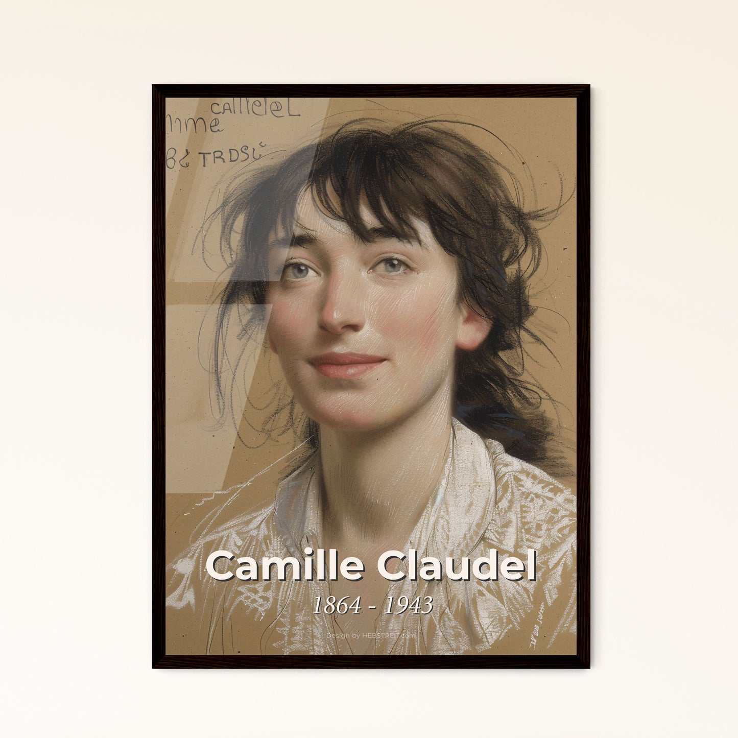 Embrace the Passion: Camille Claudel, Sculptor & Muse - Contemporary Art Print on Beige, Framed or Aluminum, Perfect for Home Decor!