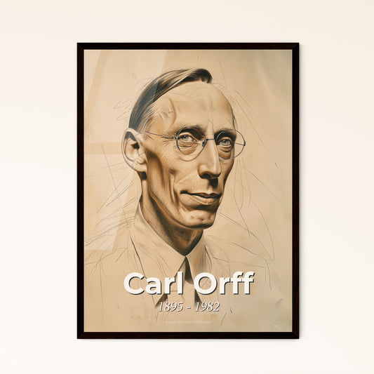 Carl Orff Tribute: Contemporary Art Portrait on Beige, Dynamic Lines, Sensual Gesture – Perfect Gift or Home Décor Accent