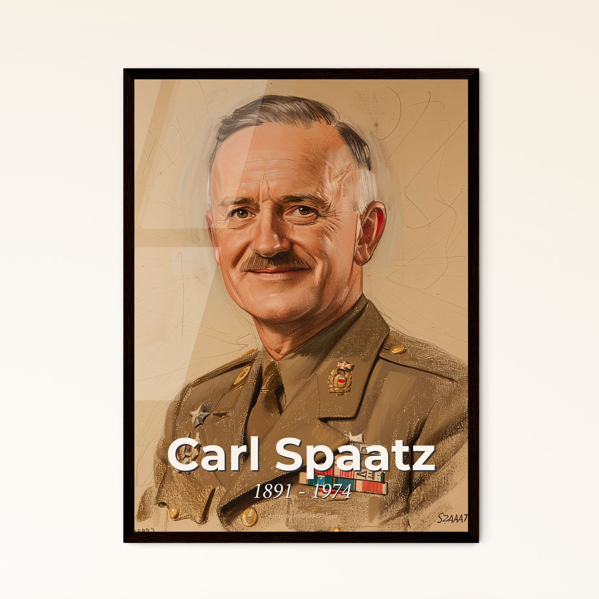 Carl Spaatz: Visionary American General in WWII - Contemporary Portrait on Beige, Dynamic Lines & Subtle Highlights for Elegant Decor