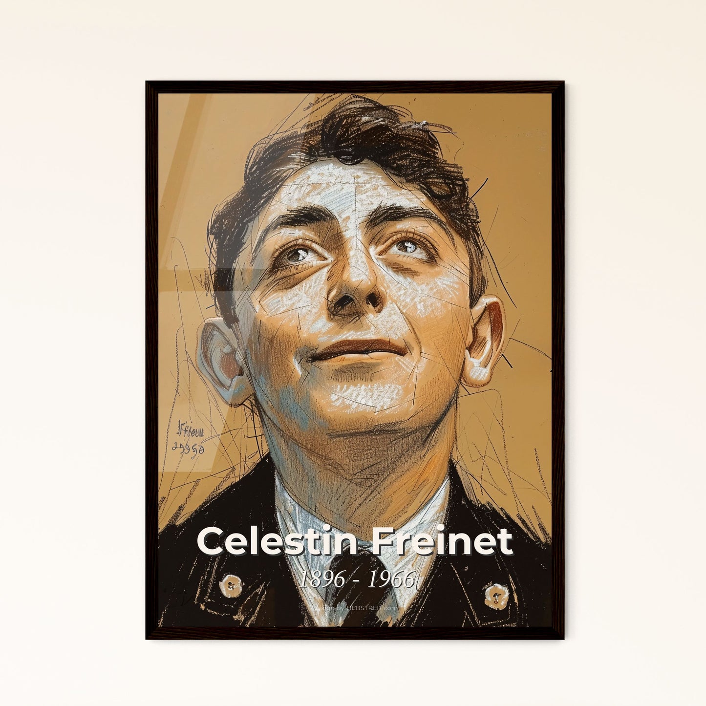 Celestin Freinet: A Vibrant Tribute to Student-Centered Education - Contemporary Art Print with Dynamic Lines & Elegant Hatching