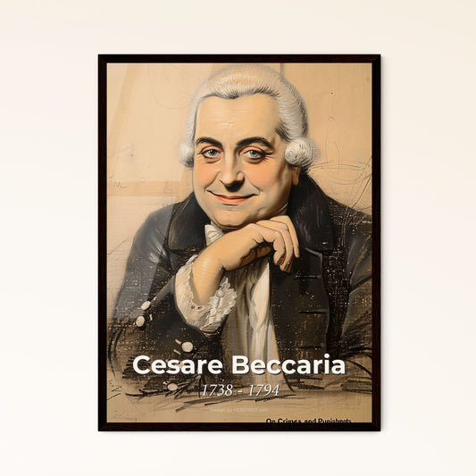 Elegant Portrait of Cesare Beccaria: A Contemporary Tribute to the Father of Criminology in a Striking Beige-Inspired Artwork