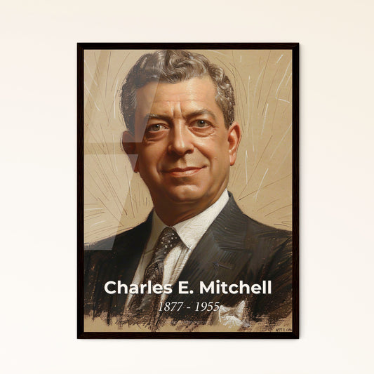 Elegant Portrait of Charles E. Mitchell: A Contemporary Tribute to the Visionary Banker in Dynamic Lines – Perfect for Home Decor