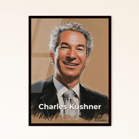 Elegant Portrait of Charles Kushner: Contemporary Art Print on Beige - Perfect Gift or Chic Home Decor Accent