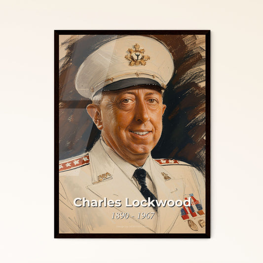 Captivating Portrait of Vice Admiral Charles Lockwood: A Unique Contemporary Artwork with Dynamic Lines & Elegant Hatching