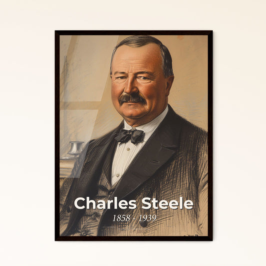 Elegant Portrait of Charles Steele (1858-1939) - Iconic American Banker, Contemporary Art Print in Warm Tones & Dynamic Lines