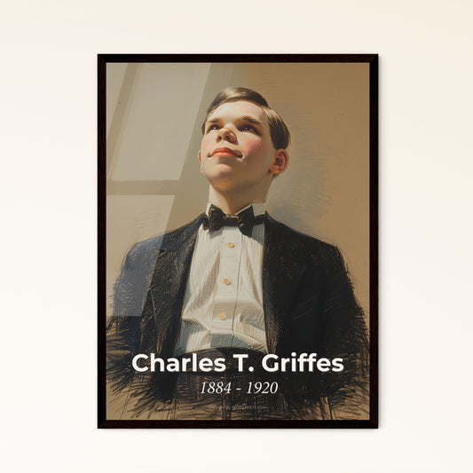 Charles T. Griffes: Captivating Impressionist Portrait - Elegant Dynamic Lines on Beige, Perfect for Home Decor Gifts & Framing