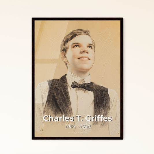 Elegant Impressionist Portrait of Charles T. Griffes: Whimsical Lines & Sensual Gesture on Beige - Perfect for Home Decor!