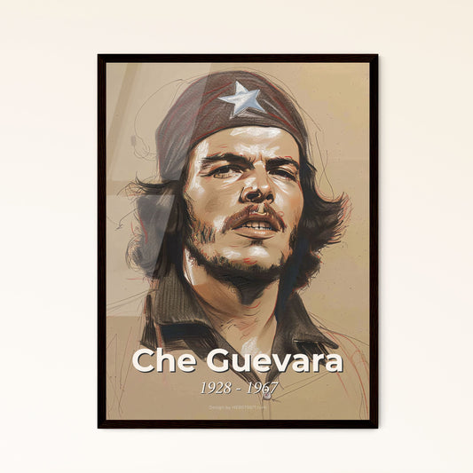 Che Guevara: Iconic Revolutionary Portrait - Vibrant Contemporary Art on Beige, Dynamic Lines, Perfect for Gift & Home Decor