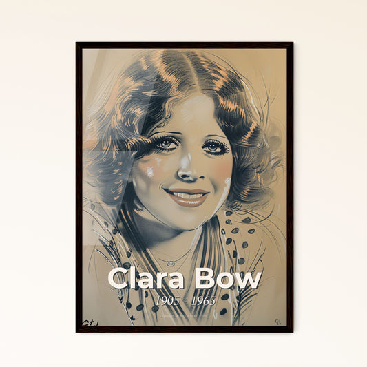 Clara Bow: The It Girl - Iconic 1920s Flapper Portrait in Contemporary Art, Celebrating Beauty and Elegance on Beige Background