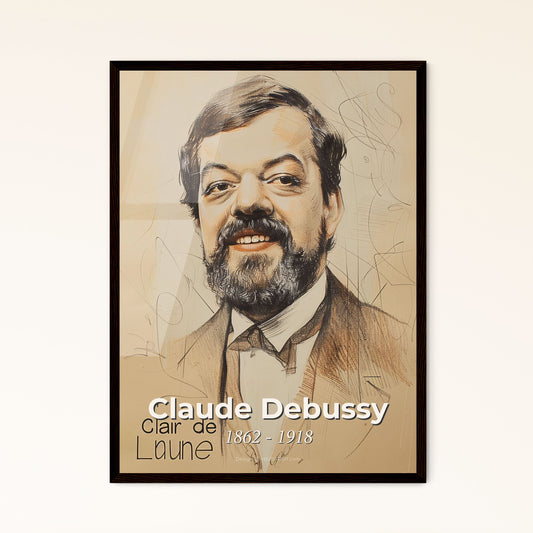 Elegant Portrait of Claude Debussy: A Contemporary Impressionist Tribute in Dynamic Lines & Gentle Hues, Perfect for Any Space