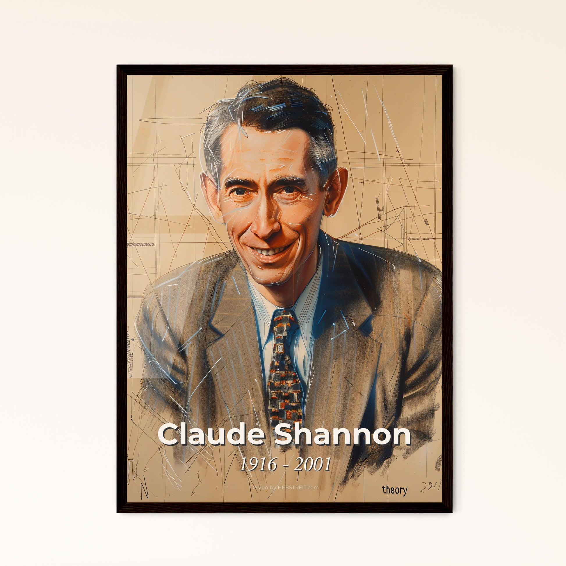 Claude Shannon: Father of Information Theory - Contemporary Art Print, Elegant Lines & Hatching, Perfect for Home Décor & Gifting