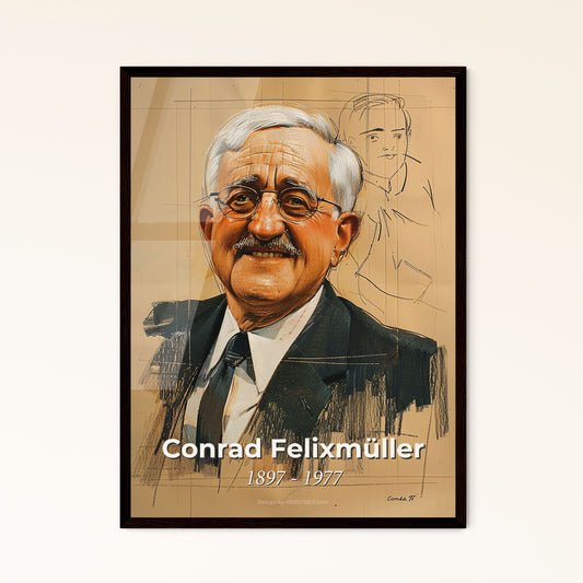 Dynamic Expressionist Portrait by Conrad Felixmüller - Limited Edition Print on Beige with Elegant Lines & Highlights