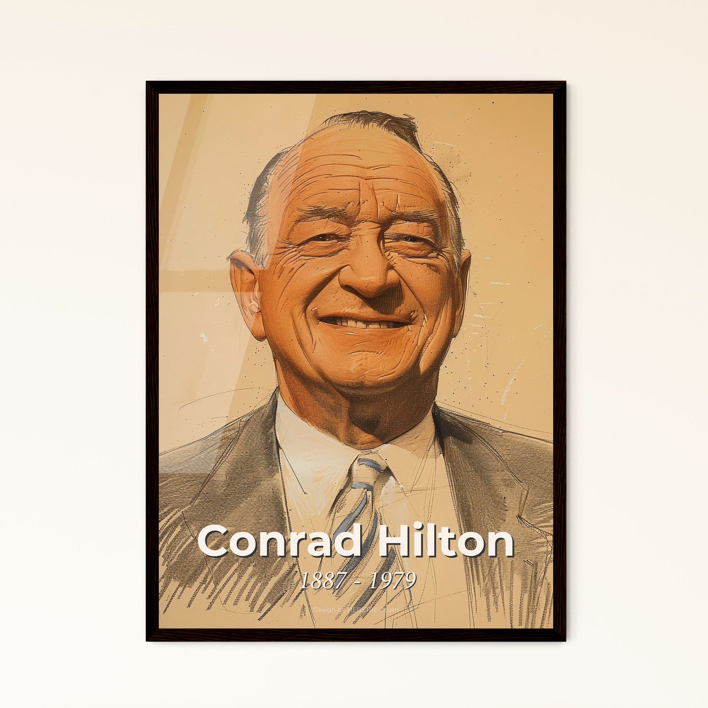 Conrad Hilton: Iconic Hotelier Portrait – Contemporary Art Print with Dynamic Lines & Elegant Hatching for Premium Home Decor