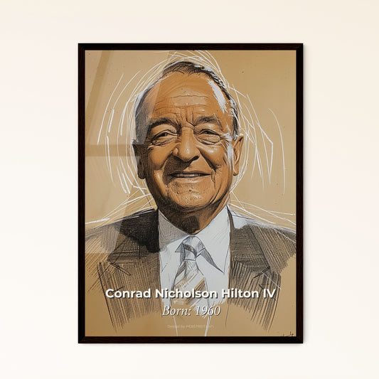 Elegant Contemporary Portrait of Conrad Hilton IV: A Tribute to Legacy in Hospitality - Premium Art Print for Luxury Home Décor