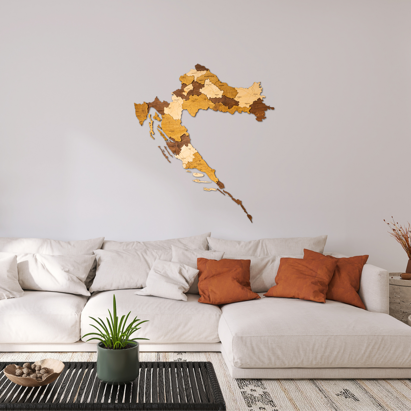 Rustic Wood Map of Croatia – Artistic Wall Art for Modern Interiors