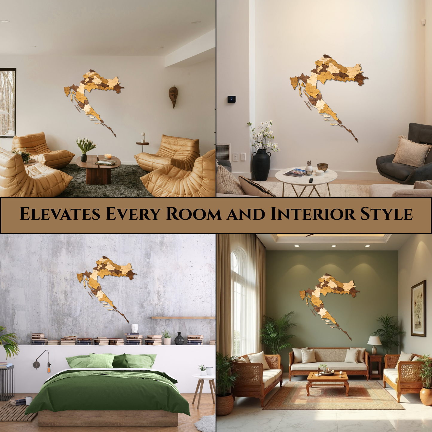 Rustic Wood Map of Croatia – Artistic Wall Art for Modern Interiors