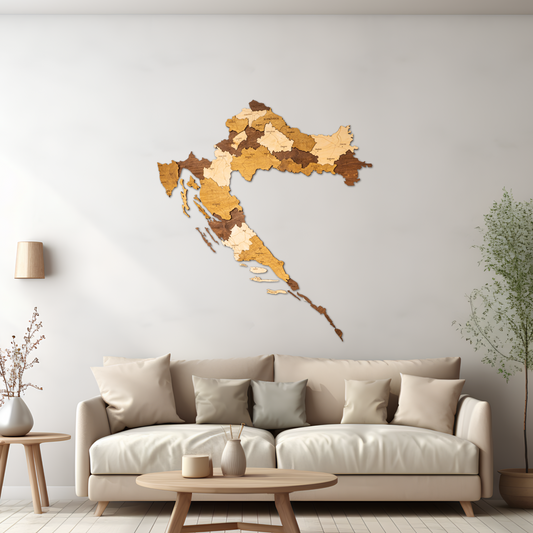 Rustic Wood Map of Croatia – Artistic Wall Art for Modern Interiors