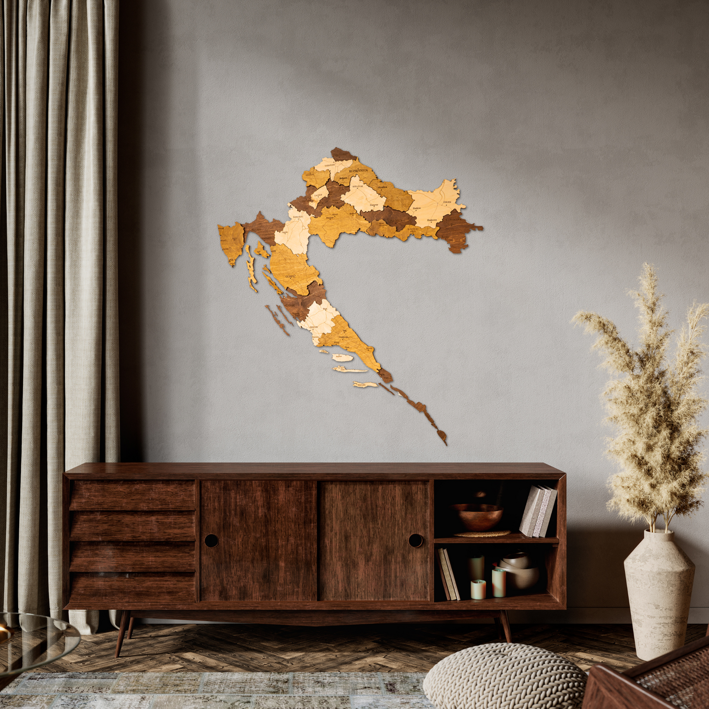 Rustic Wood Map of Croatia – Artistic Wall Art for Modern Interiors