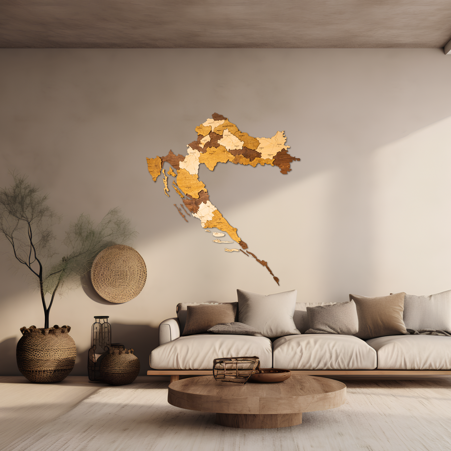 Rustic Wood Map of Croatia – Artistic Wall Art for Modern Interiors