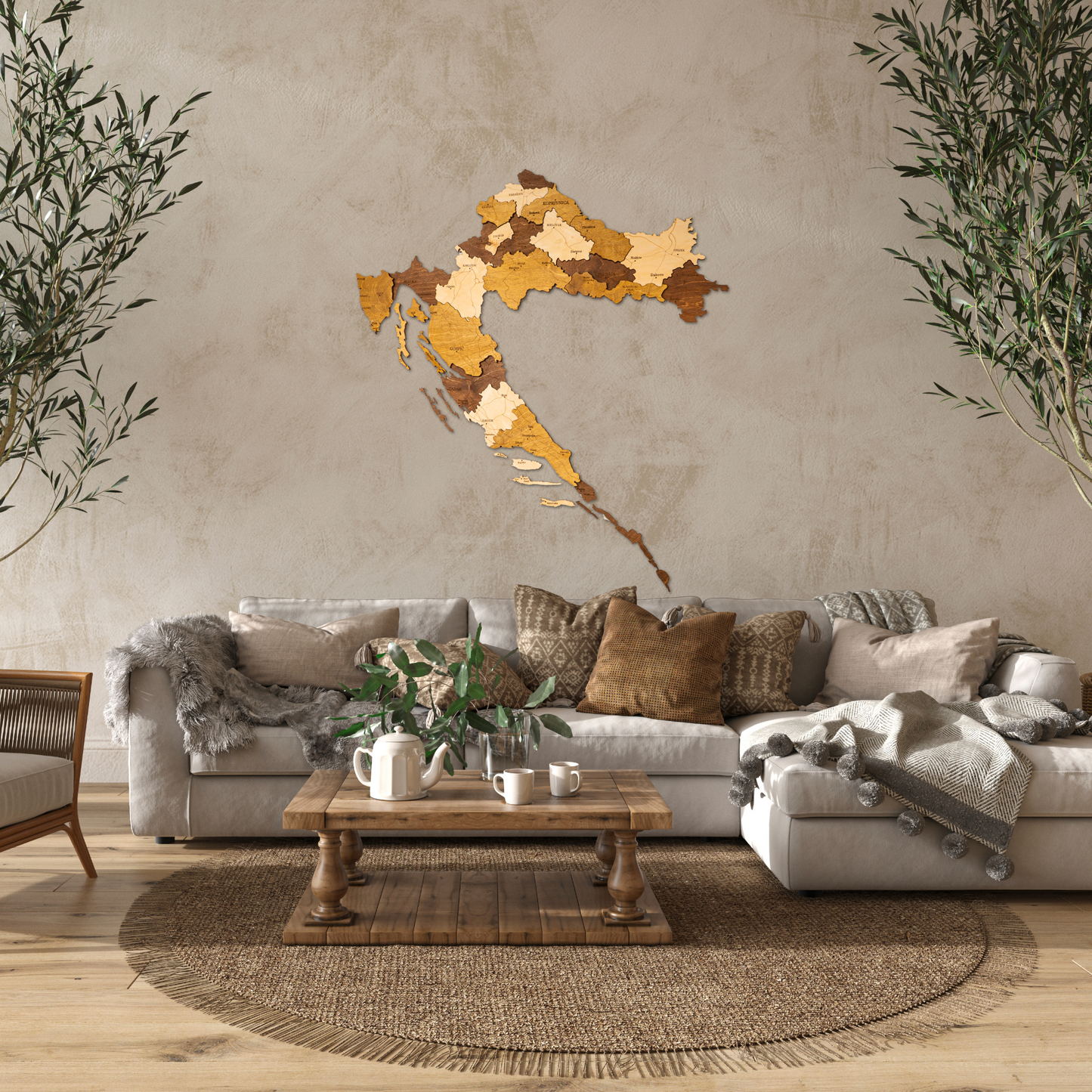 Rustic Wood Map of Croatia – Artistic Wall Art for Modern Interiors