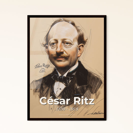 César Ritz: The King of Hoteliers - Elegant Contemporary Art Print on Beige - Perfect Gift or Stunning Home Decor Accent