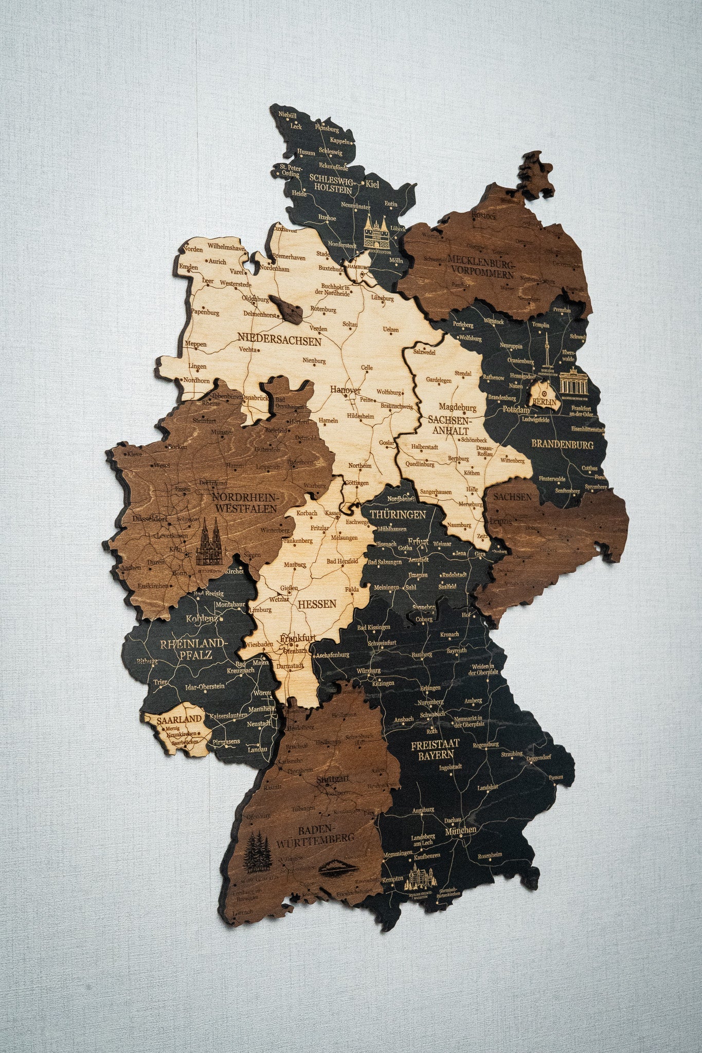 3D Germany Wooden Wall Map – Elegant Wall Art with City Names