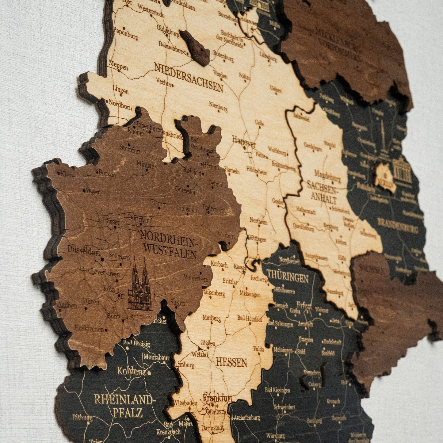 3D Germany Wooden Wall Map – Elegant Wall Art with City Names