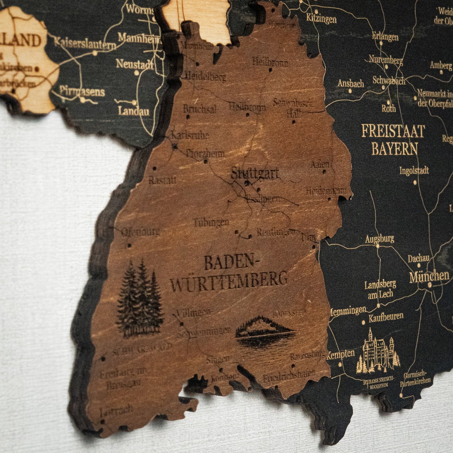 3D Germany Wooden Wall Map – Elegant Wall Art with City Names