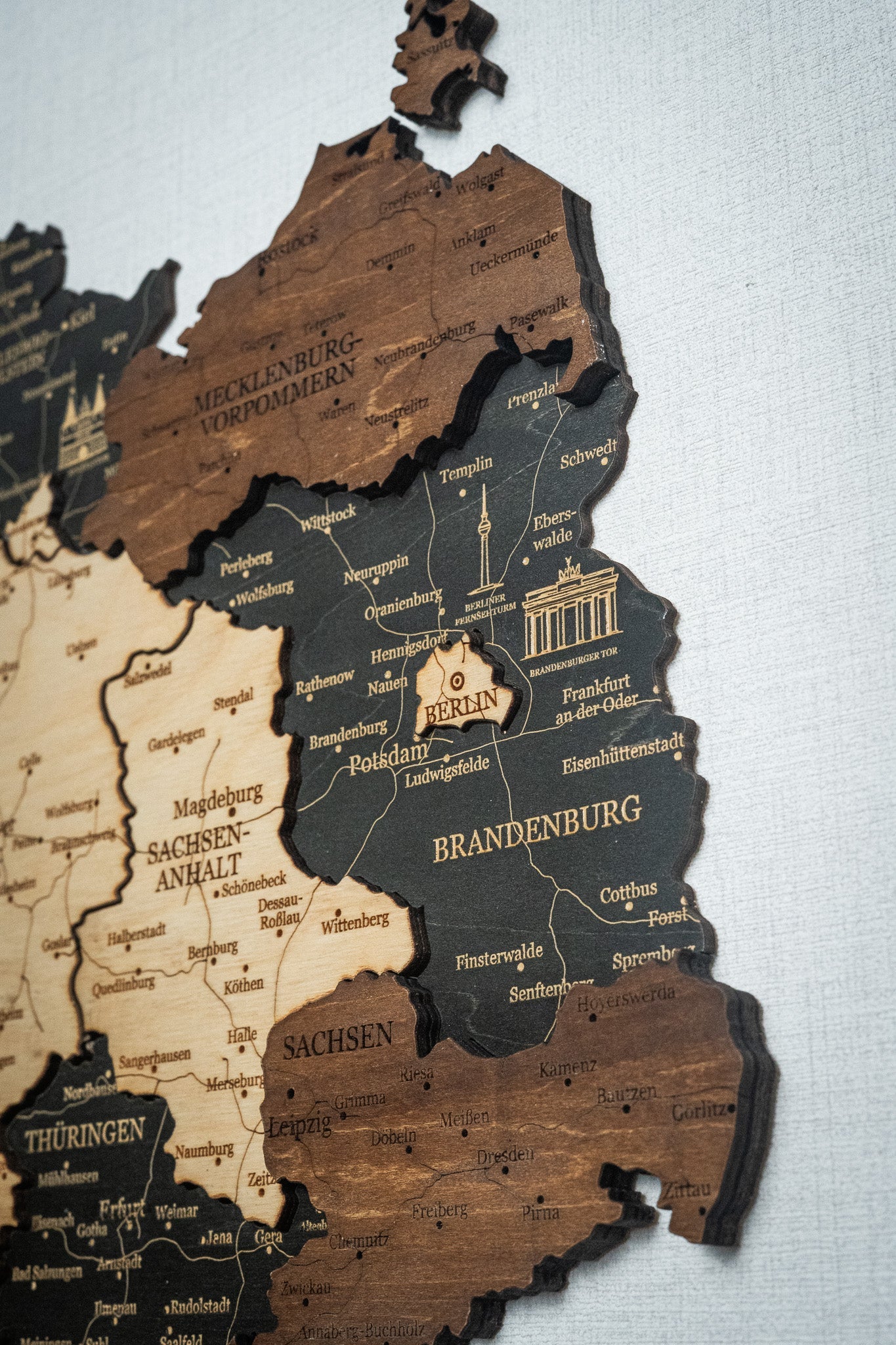 3D Germany Wooden Wall Map – Elegant Wall Art with City Names