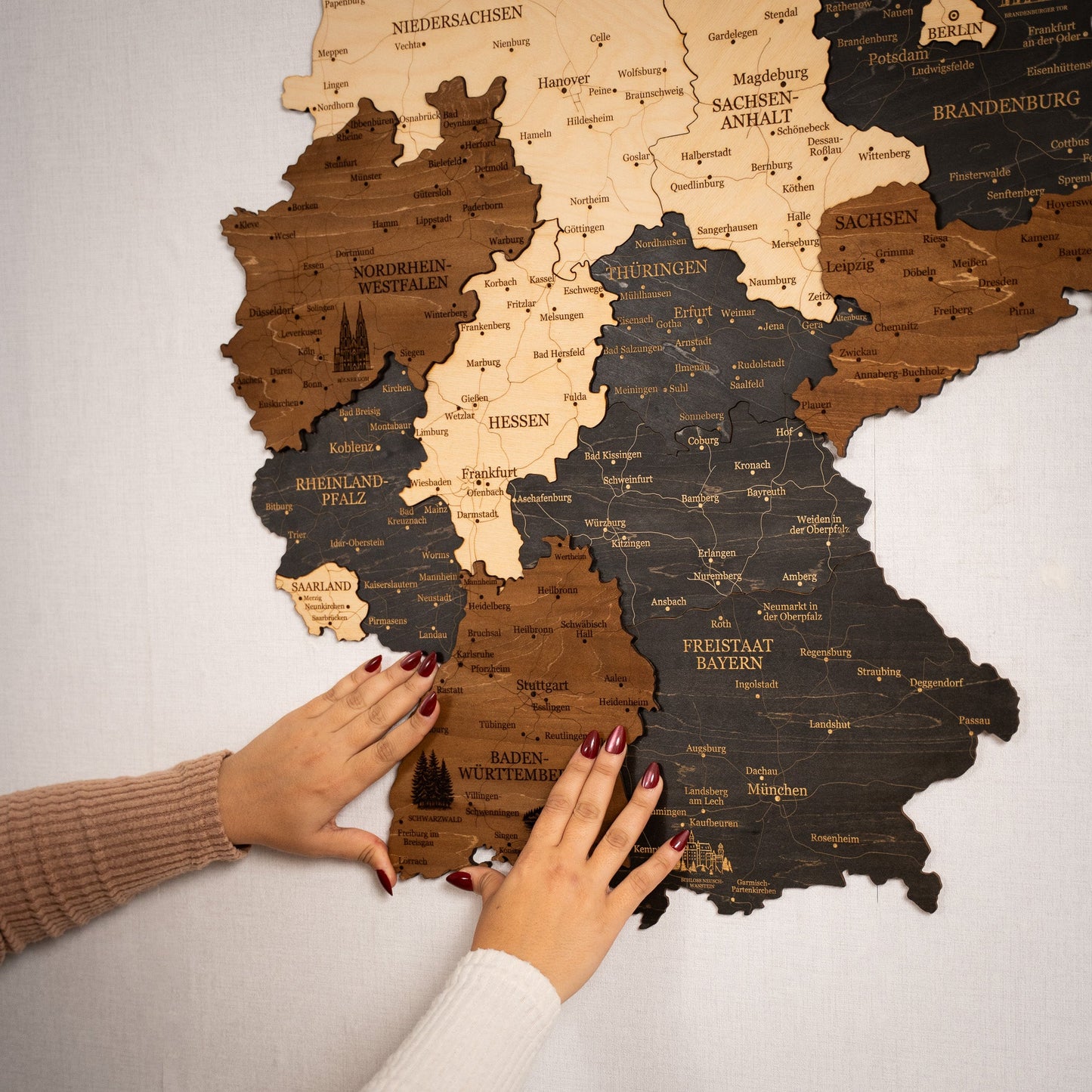 3D Germany Wooden Wall Map – Elegant Wall Art with City Names
