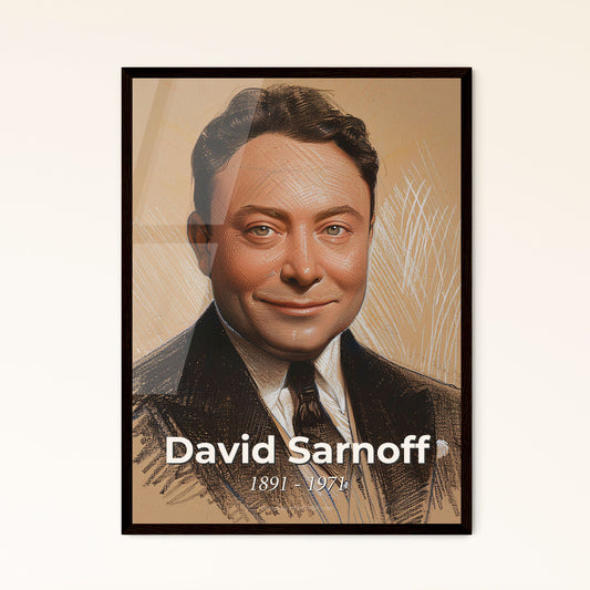 David Sarnoff: Iconic Pioneer of Radio & TV - Stunning Contemporary Art Portrait on Beige, Perfect for Home Decor & Gifting.