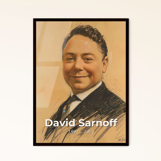 Elegance in Innovation: Captivating Portrait of David Sarnoff - Icon of Radio & Television on Luxurious Beige Canvas