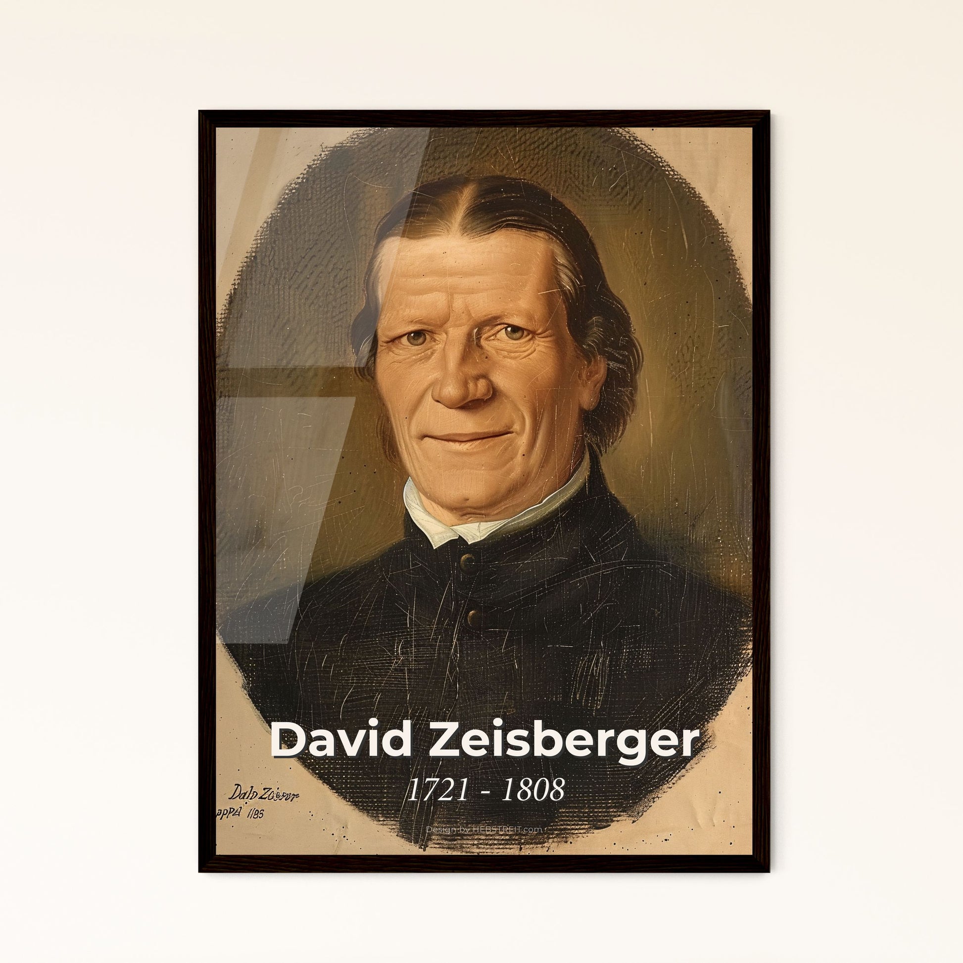 Dynamic Portrait of David Zeisberger: Moravian Missionary to Native Americans - Contemporary Art on Bright Beige, Framed & Aluminum Options