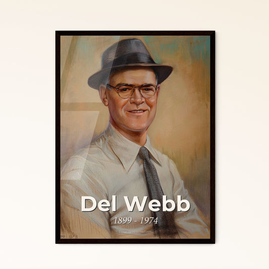 Del Webb: Visionary Architect of Sun City - Captivating Contemporary Portrait on Beige, Ideal for Home Decor or Thoughtful Gifting