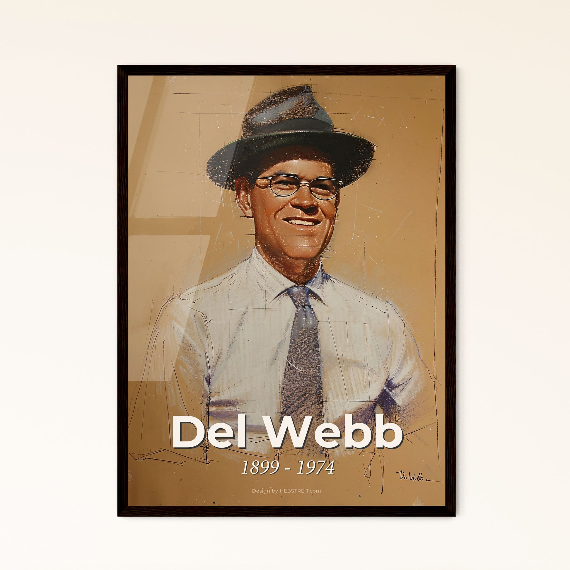 Del Webb: Visionary of Sun City - Contemporary Art Portrait on Beige with Dynamic Lines & Hatching, Perfect Gift for Home Decor