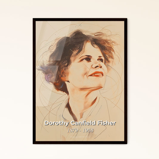 Serene Elegance: Dorothy Canfield Fisher - Celebrated Author & Educator - Contemporary Portrait in Dynamic Hues on Beige Canvas