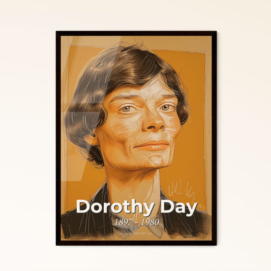 Radiant Portrait of Dorothy Day: Iconic Journalist & Social Activist, Captured in Contemporary Art on Luxe Beige Background