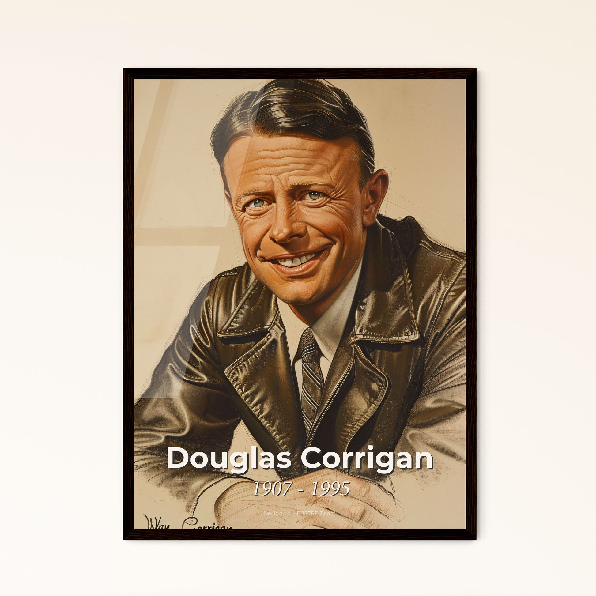 Wrong Way Corrigan: A Dynamic Portrait of the Legendary Aviator in Contemporary Art - Perfect for Home Decor & Unique Gifting