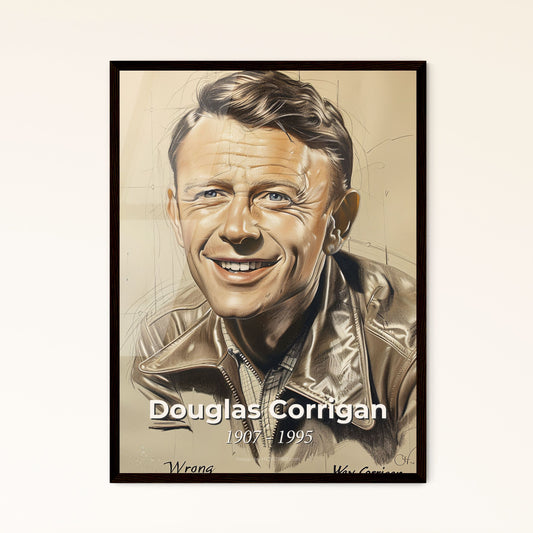 Whimsical Portrait of Douglas 'Wrong Way' Corrigan: A Celebrated American Aviator - Unique Art Print for Home Decor & Gifts