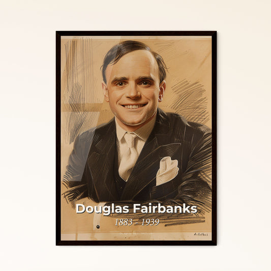 Dynamic Contemporary Portrait of Douglas Fairbanks – Iconic 1883 Framed Print