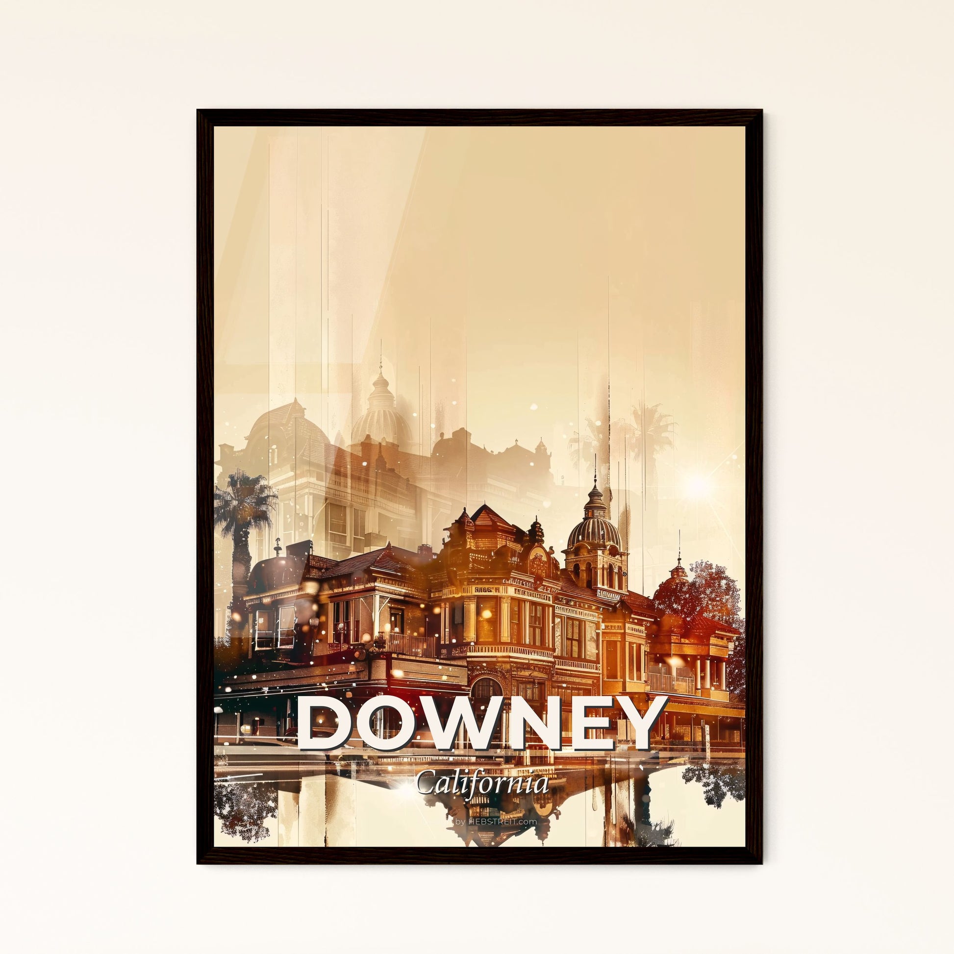 Downey Skyline Composite Art with Local Color Photo Collage