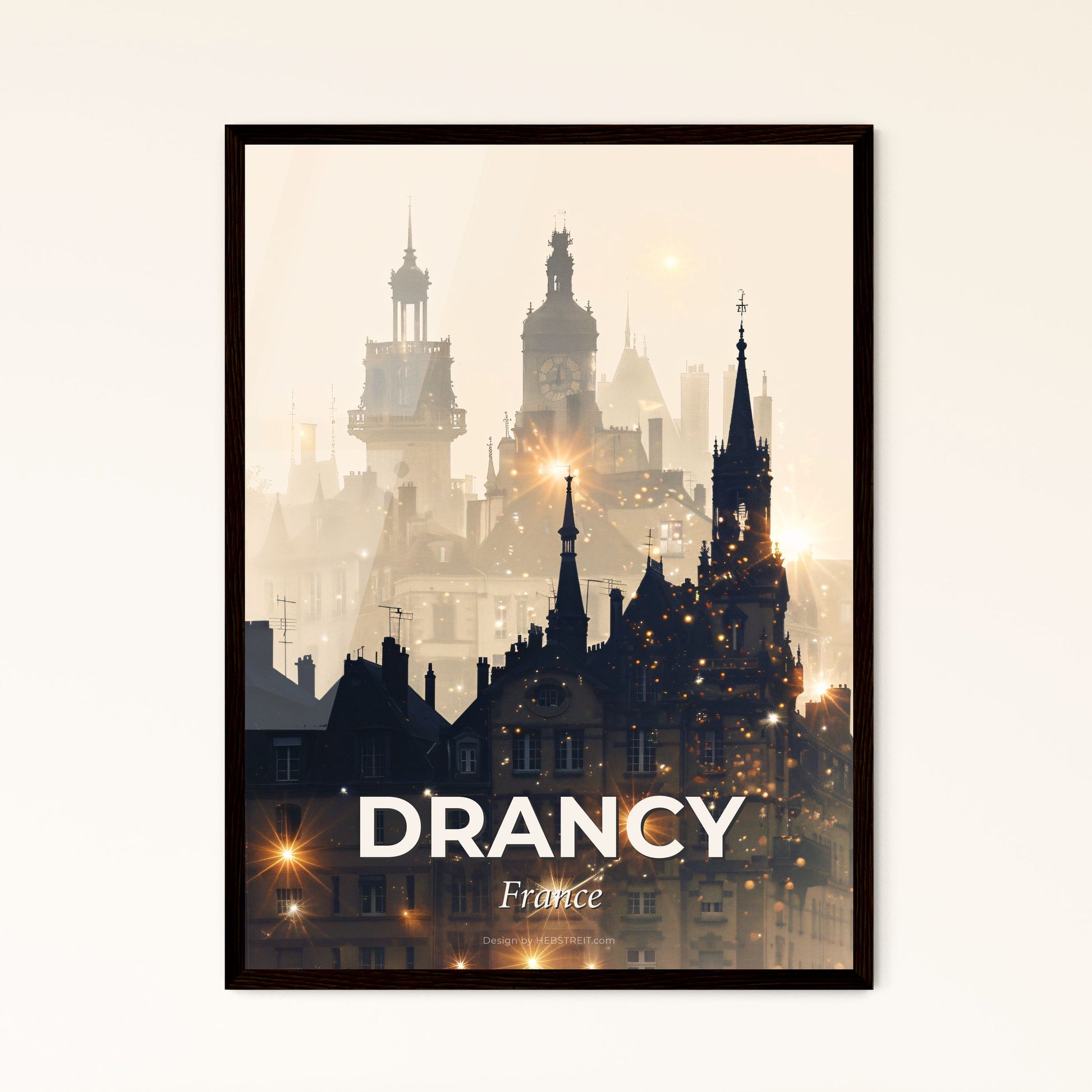 Drancy: Urban Skyline Composite, Bright Beige Poster Photo Collage