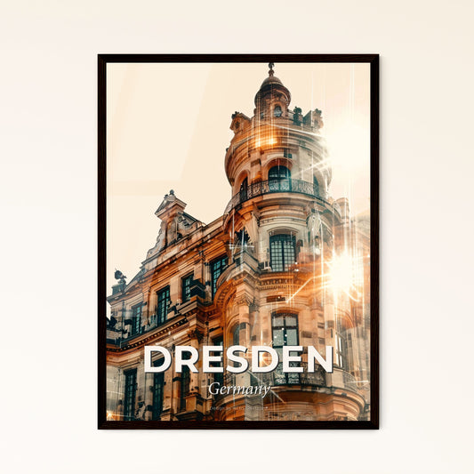 Dresden City Skyline Poster: Local Icons and Sparkles Photo Collage