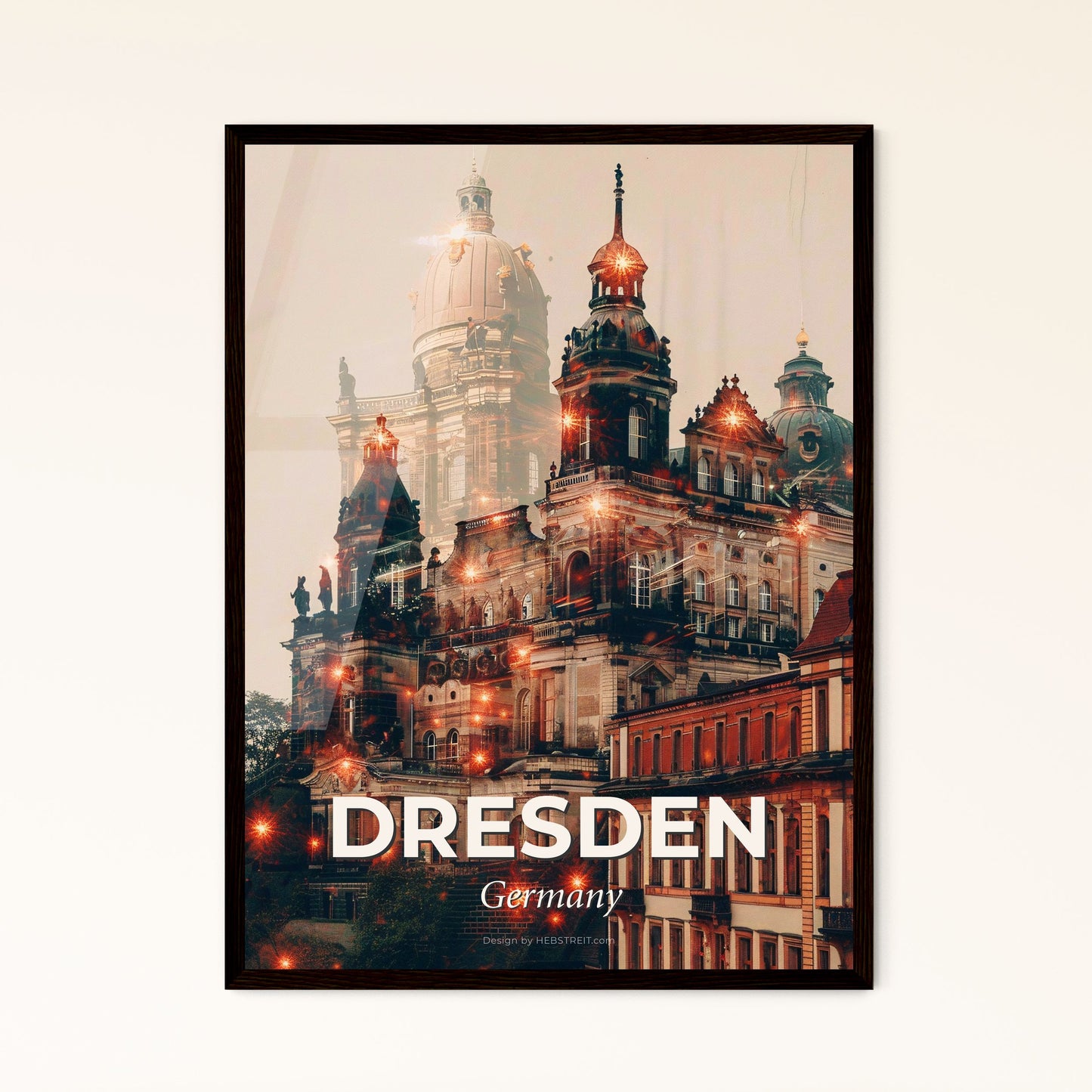 Dresden City Skyline Golden Glow Composite Poster Photo Collage