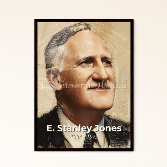 Radiant Interfaith Icon: E. Stanley Jones Portrait – Contemporary Art Print on Bright Beige with Dynamic Lines & Sensual Gesture