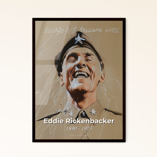 Eddie Rickenbacker: Iconic Fighter Ace - Contemporary Art Print on Beige with Dynamic Lines & Subtle Colors for Elegant Home Decor